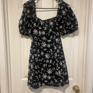 Francesca's Collections Black Mini Dress with White Floral Embroidery